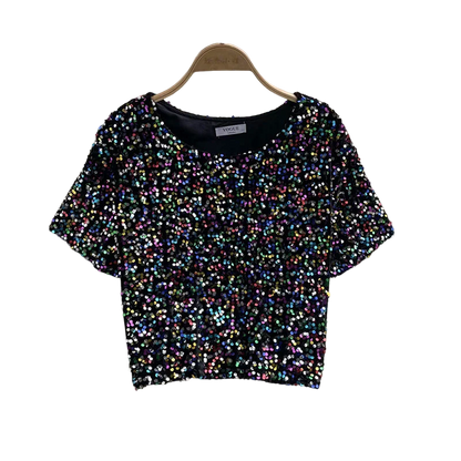 Kurzes Pailletten-T-Shirt für Damen