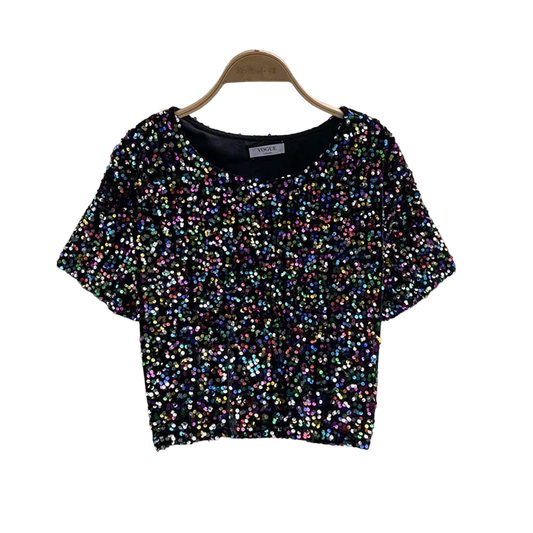 Kurzes Pailletten-T-Shirt für Damen