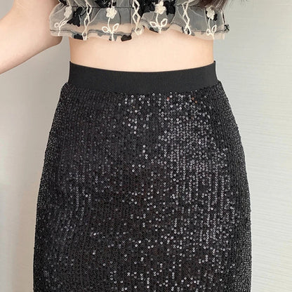 Lange Paillettenrock hohe Taille