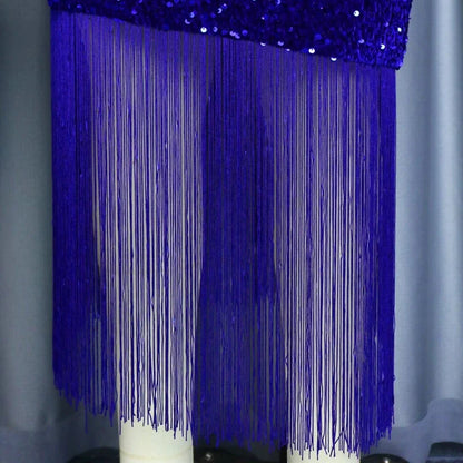 Abendskleid Pailletten Blau Pompons und Fransen