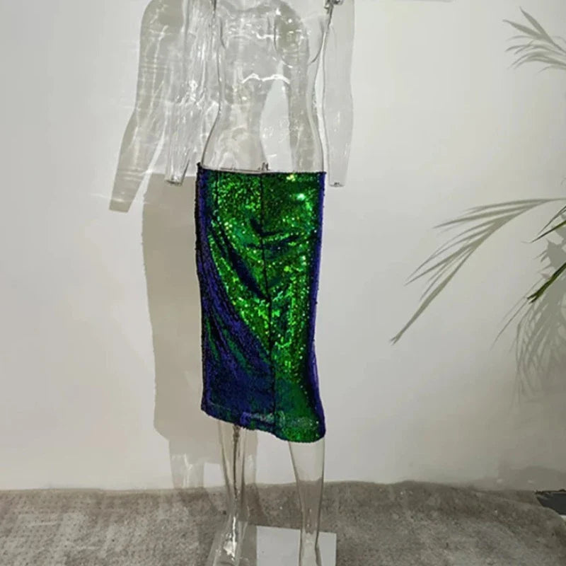 Rock mit Pailletten in Grün