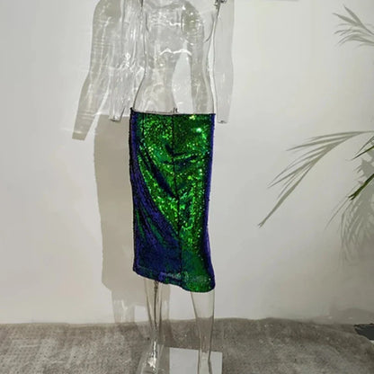 Rock mit Pailletten in Grün