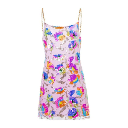 Paillettenkleid mit Rückenausschnitt Blumen Träger Kette