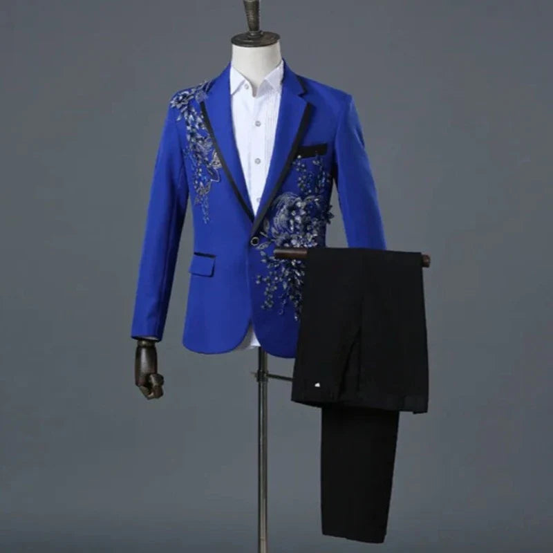 Herren Anzugjacke mit Blütenstickerei und Pailletten Anzughose