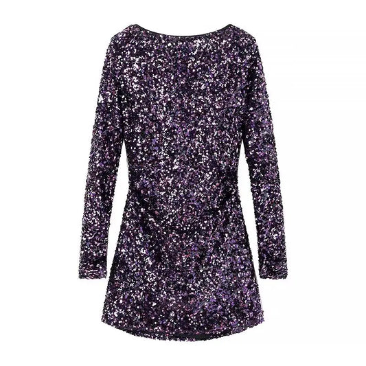 Damen Paillettenkleid Rückenfrei Violett