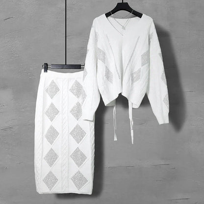 Rock und Strickpullover Set mit Strass