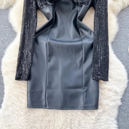 Schwarzes Paillettenleder-Kleid