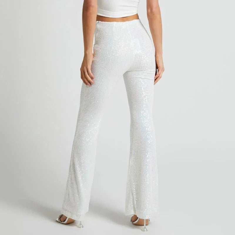 Damenshorts mit Pailletten und Elefantenfußmuster