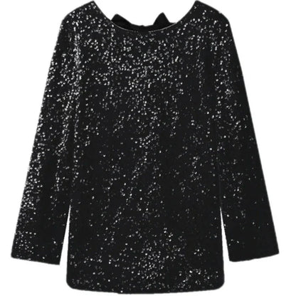 T-Shirt Pailletten Schleifen-Design Damen