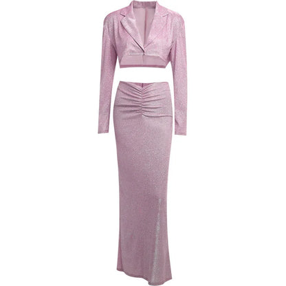 Ensemble Oberteil und Kleid mit Pailletten
