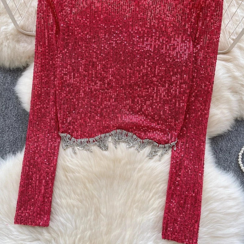 Top mit Pailletten und langen Ärmeln