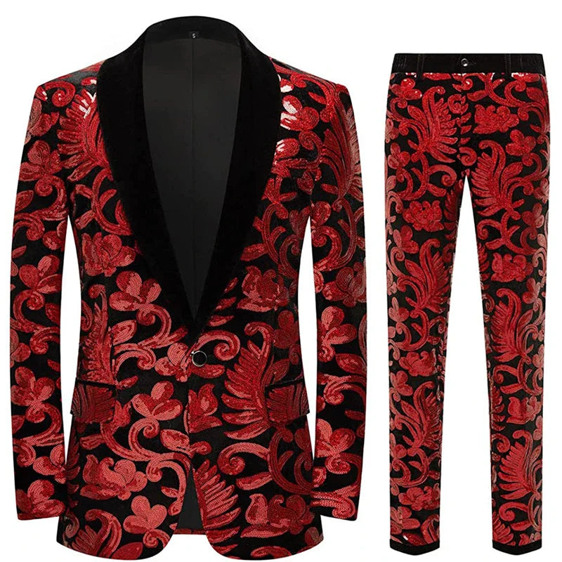 Anzugjacke und Hose mit Pailletten aus Samt für Herren