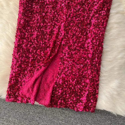 Midikleid mit Pailletten und Taille Gürtel