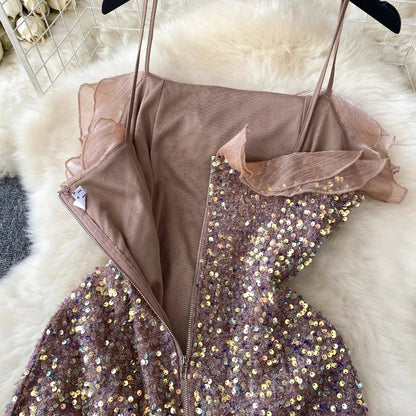 Paillettenkleid mit Trägern in Rosa Violett