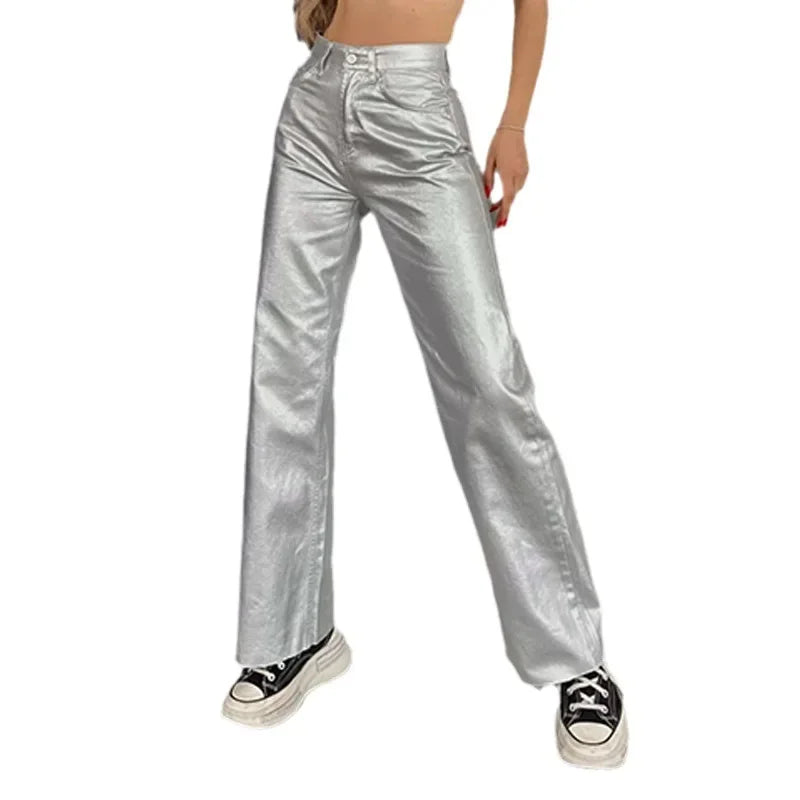 Goldene Damen High-Waist Hose