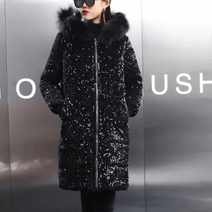 Pailletten-Naquardparka-Jacke