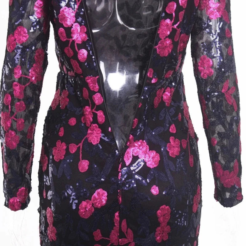 Langes Paillettenabendkleid mit Blumen