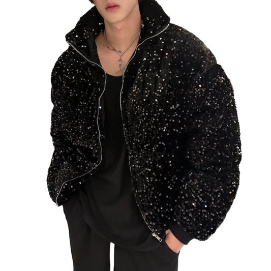 Beregnete gesteppte Paillettenjacke Schwarz für Herren