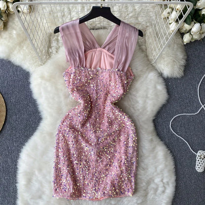 Kleid Pailletten Rosenknoten