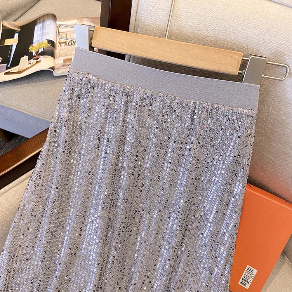 High-Waist Paillette Rock