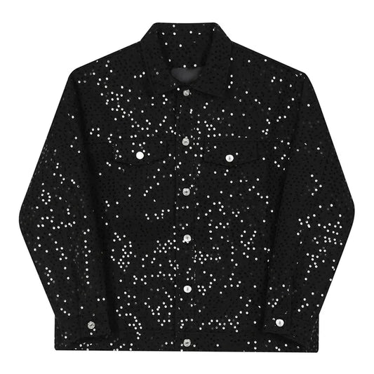 Schwarze Paillettenjacke für Herren mit Knöpfen