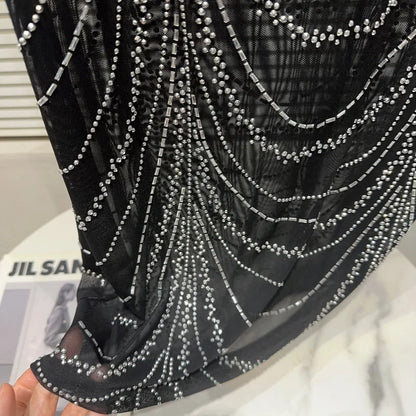 Croc-Top und Rock mit Strass in Schwarz