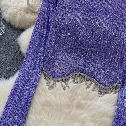 Top mit Pailletten und langen Ärmeln