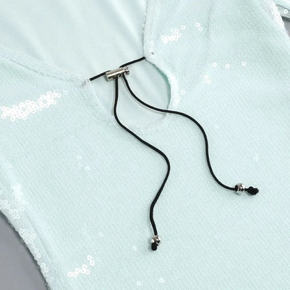 Langes Pailletten-Kleid mit Schnürung am Brustbereich