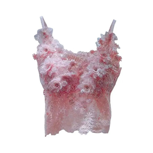 Top Crop Top mit Blumen und Pailletten