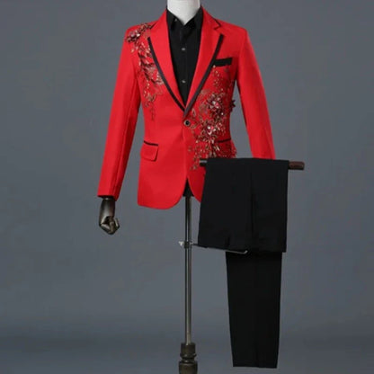 Herren Anzugjacke mit Blütenstickerei und Pailletten Anzughose