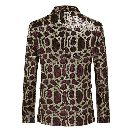 Herren Pailletten-Partyjacke Leopardenmuster