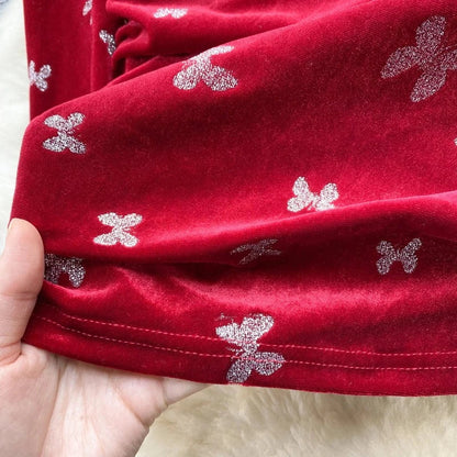 Velours-Hochzeitskleid mit Schmetterlings-Pailletten