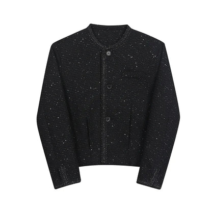Herren Pailletten Jacke Schwarzer Rundhalsausschnitt