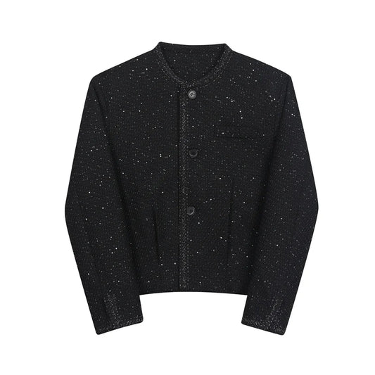 Herren Pailletten Jacke Schwarzer Rundhalsausschnitt