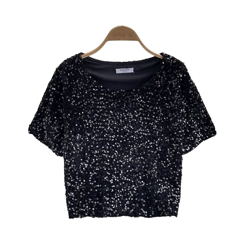 Kurzes Pailletten-T-Shirt für Damen