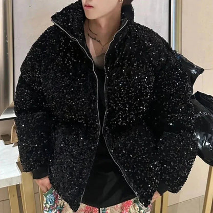 Beregnete gesteppte Paillettenjacke Schwarz für Herren