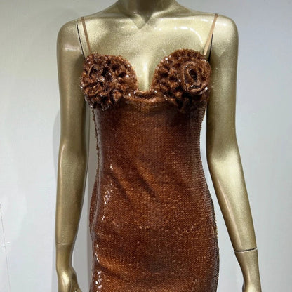 Braune Pailletten-Kleid mit Trägern