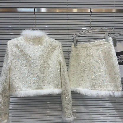 Elegantes Ensemble Jacke Rock Pailletten