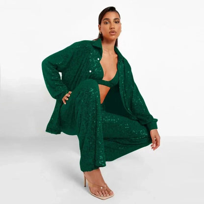 Paillettenkleid Hemd Hose und BH Set