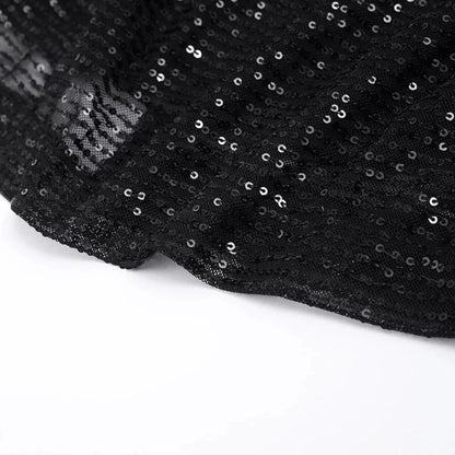 Abendkleid Schwarz Pailletten Rücken Schleife