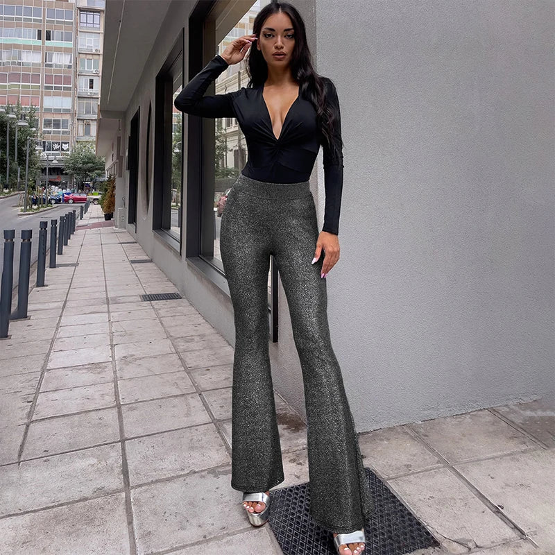 Damen Paillettenhose mit Elefantenbein