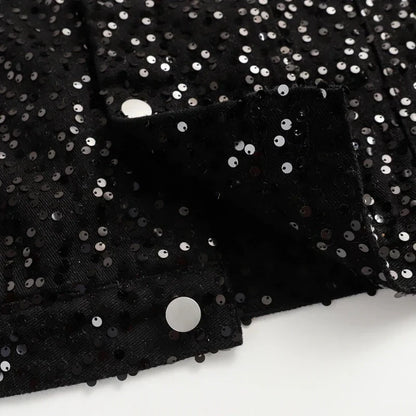 Schwarze Jeansjacke mit Pailletten für Herren