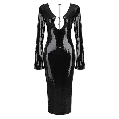 Langes Pailletten-Kleid mit Schnürung am Brustbereich