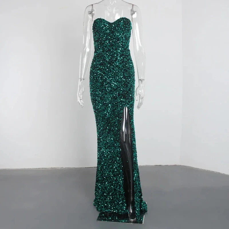 Langes geschnittenes Bustier mit Glitzer, frontgeschnittene Robe