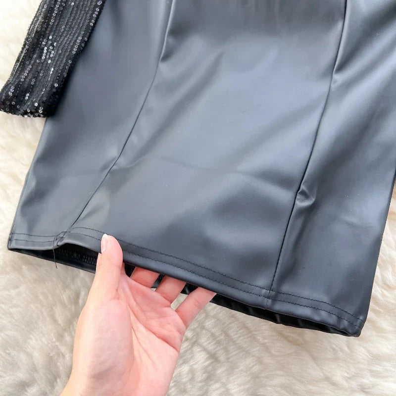 Schwarzes Paillettenleder-Kleid