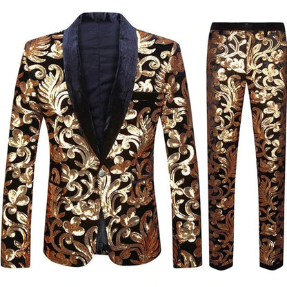 Anzugjacke und Hose mit Pailletten aus Samt für Herren