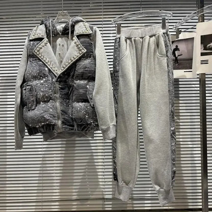 Jogging-Set mit Pailletten und Jacke