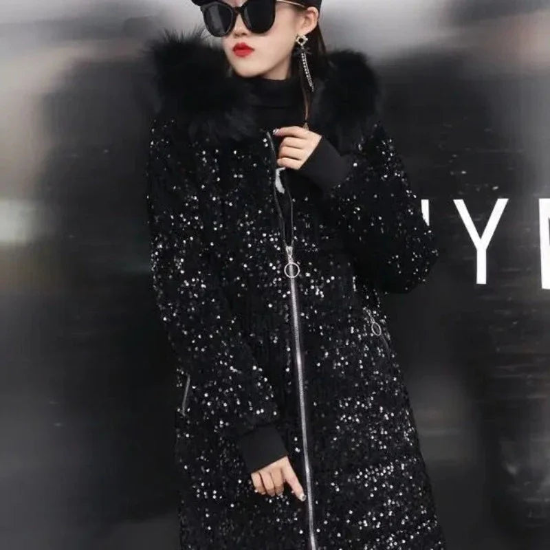 Pailletten-Naquardparka-Jacke