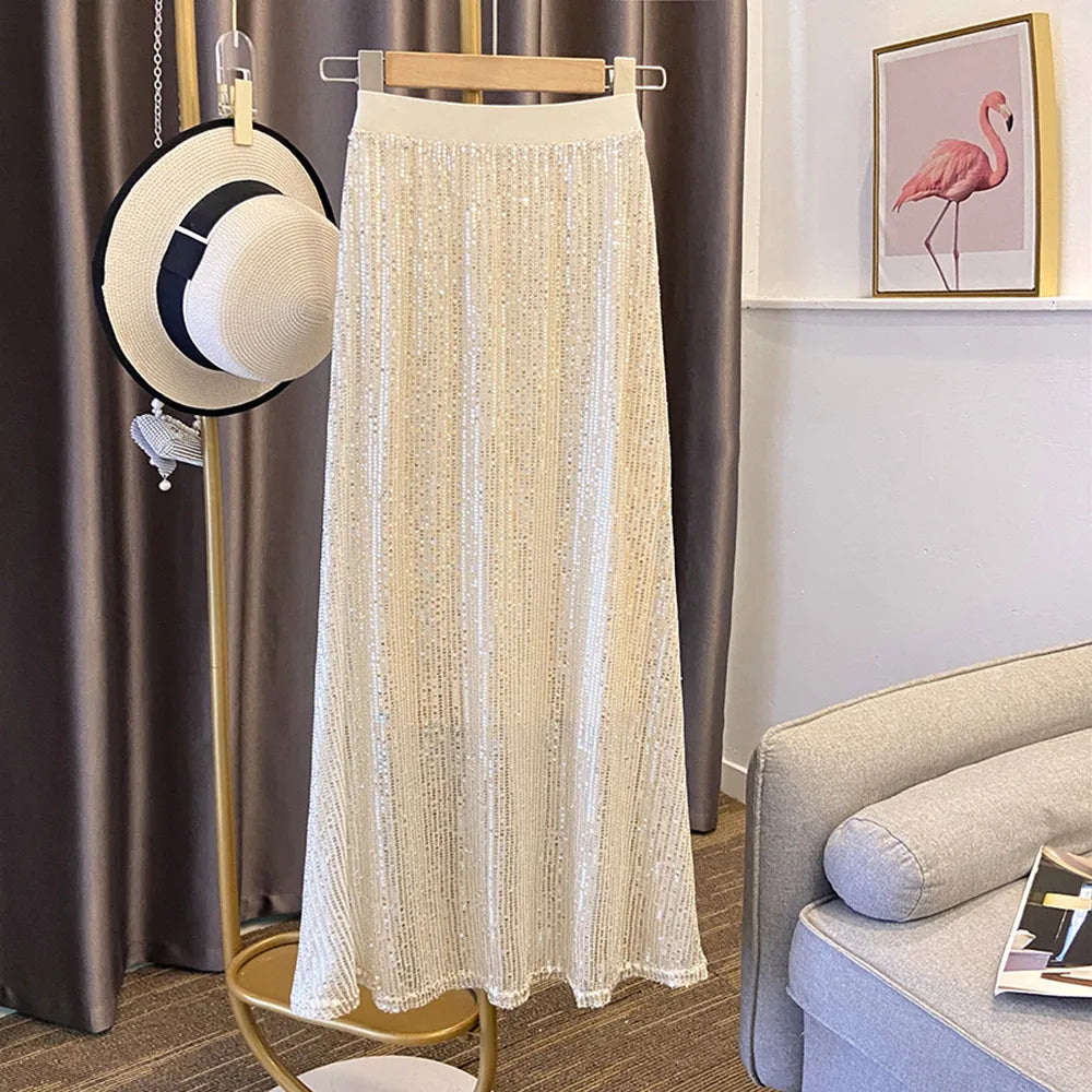 High-Waist Paillette Rock