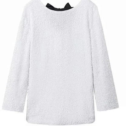 T-Shirt Pailletten Schleifen-Design Damen